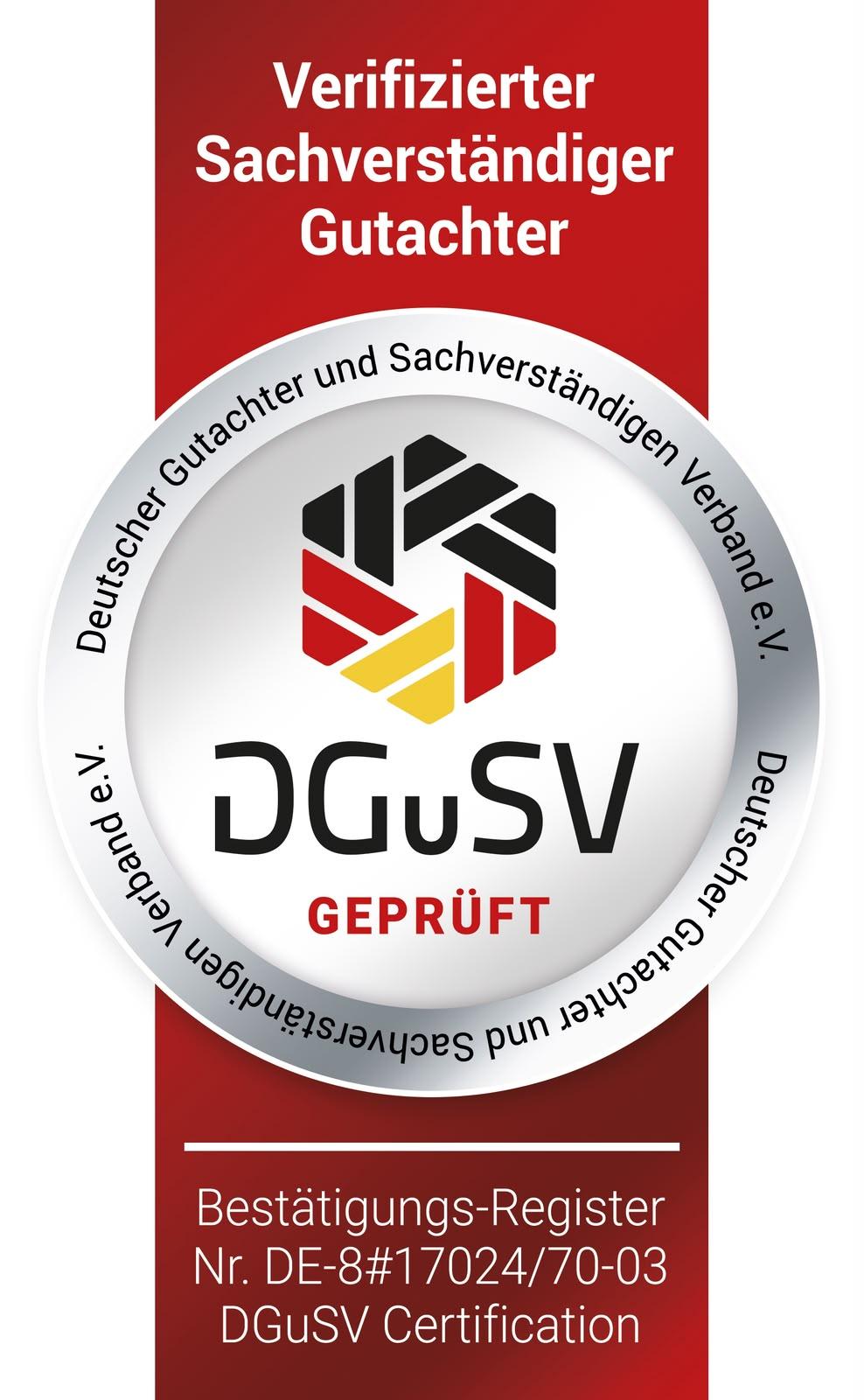 DGuSV verifizierter Sachverständiger Gutachter Zertifikat